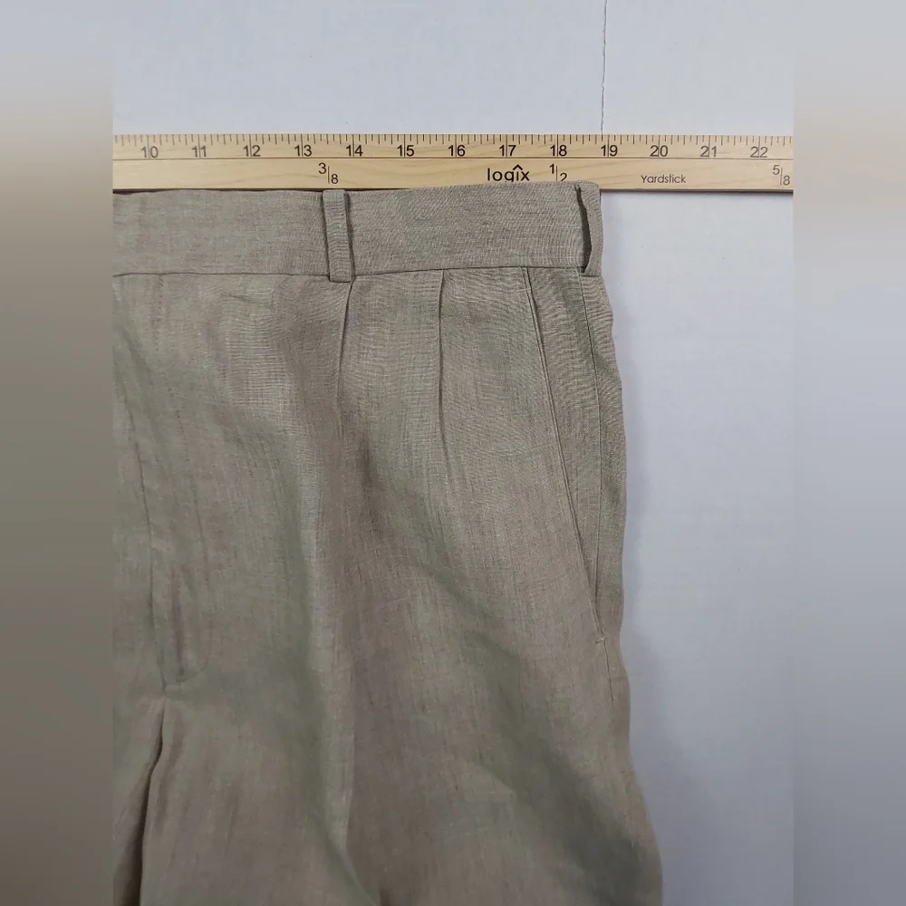 Paul Fredrick Dress Pants Mens Size 38x29 Beige Tan 100% Linen Pleated Cuffed